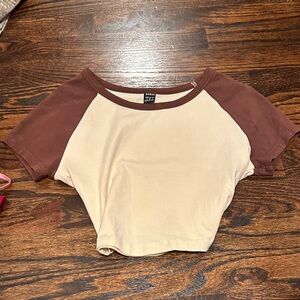 Urban Outfitters Beige and Brown Raglan Tee